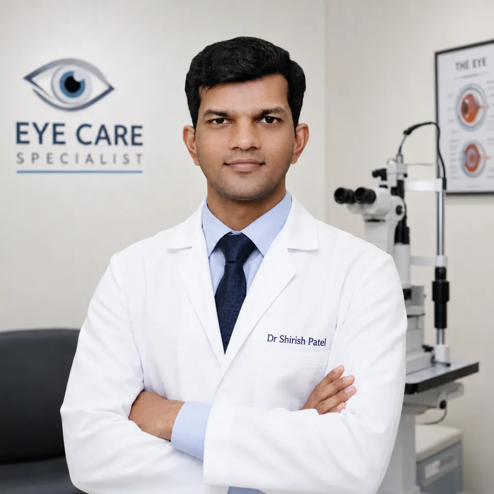 Dr. Shirish Patel, Consultant Eye Surgeon in white apron at Advanced Eyecare Centre, Goregaon West, Mumbai